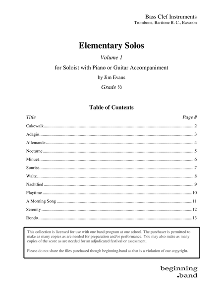 Elementary Solos, Volume 1, for Trombone, Baritone B.C., and Bassoon image number null