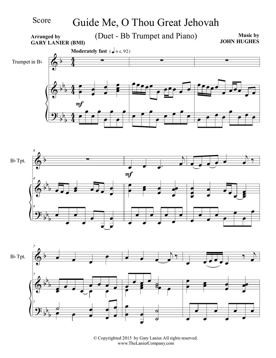 GUIDE ME, O THOU GREAT JEHOVAH (Duet – Bb Trumpet and Piano/Score and Parts) image number null