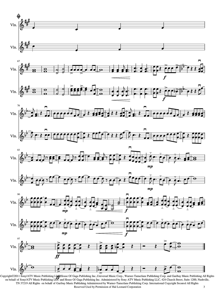 The Edge Of Glory String Duet scores gallery preview page 3