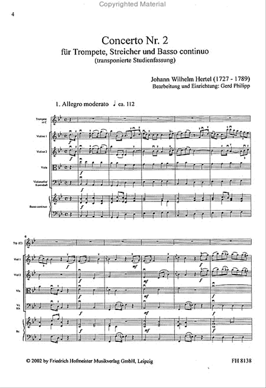 Concerto Nr. 2 für Trompete, Streicher und B.c./ Partitur Trumpet scores gallery preview page 2