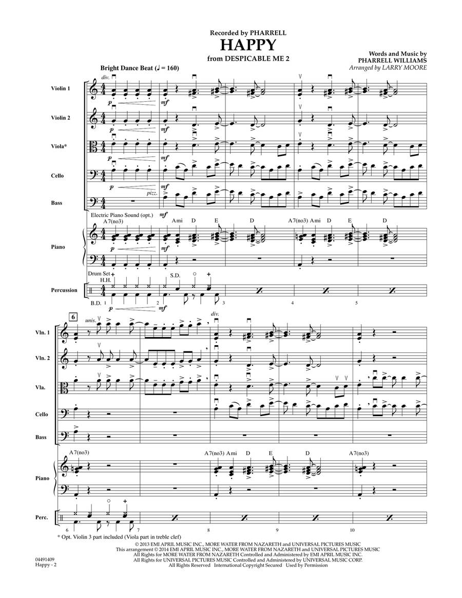 Happy (from Despicable Me 2) - Conductor Score (Full Score) Orchestra scores gallery preview page 2