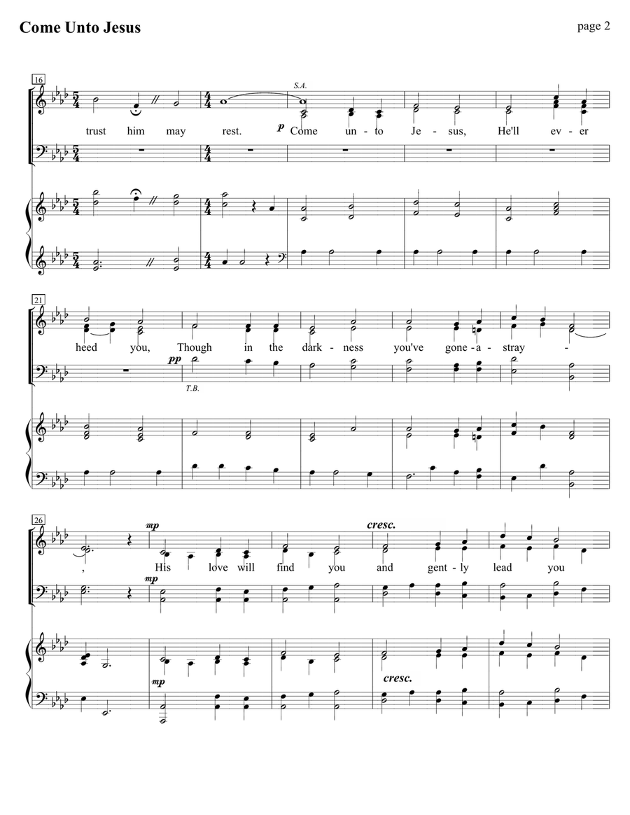Come Unto Jesus (SATB w/ piano) 4-Part scores gallery preview page 2