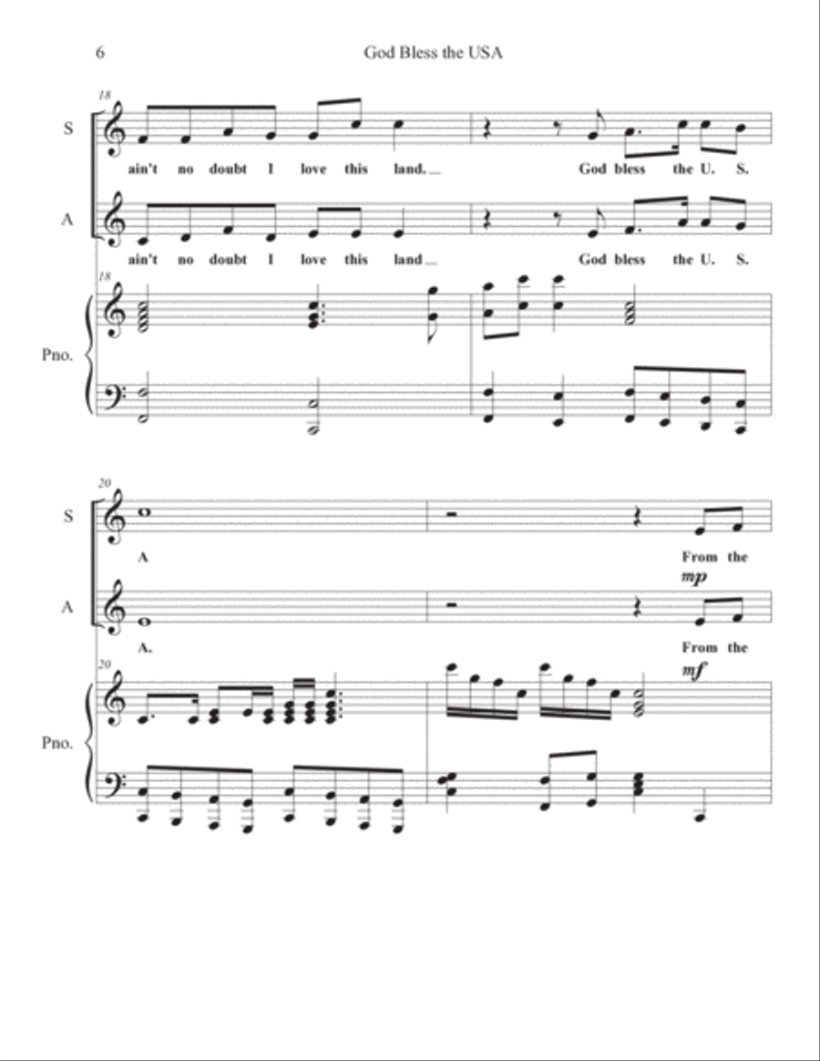 God Bless The U.s.a. Alto Voice scores gallery preview page 6