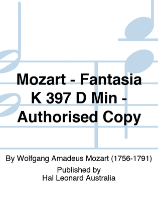 Book cover for Mozart - Fantasia K 397 D Min - Authorised Copy