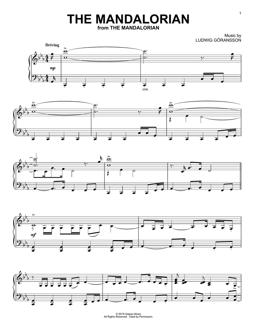 The Mandalorian (from Star Wars: The Mandalorian) Piano Solo scores gallery preview page 1