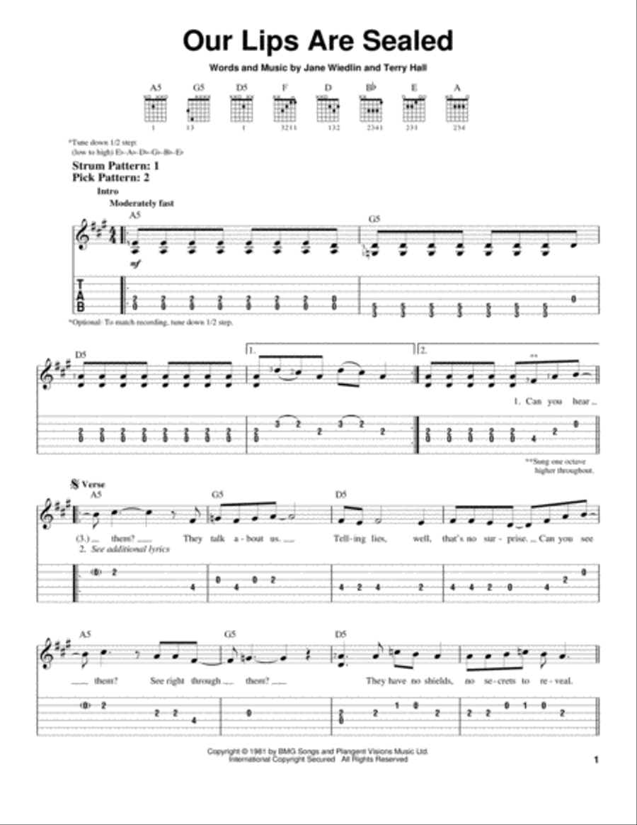Our Lips Are Sealed Acoustic Guitar scores gallery preview page 1