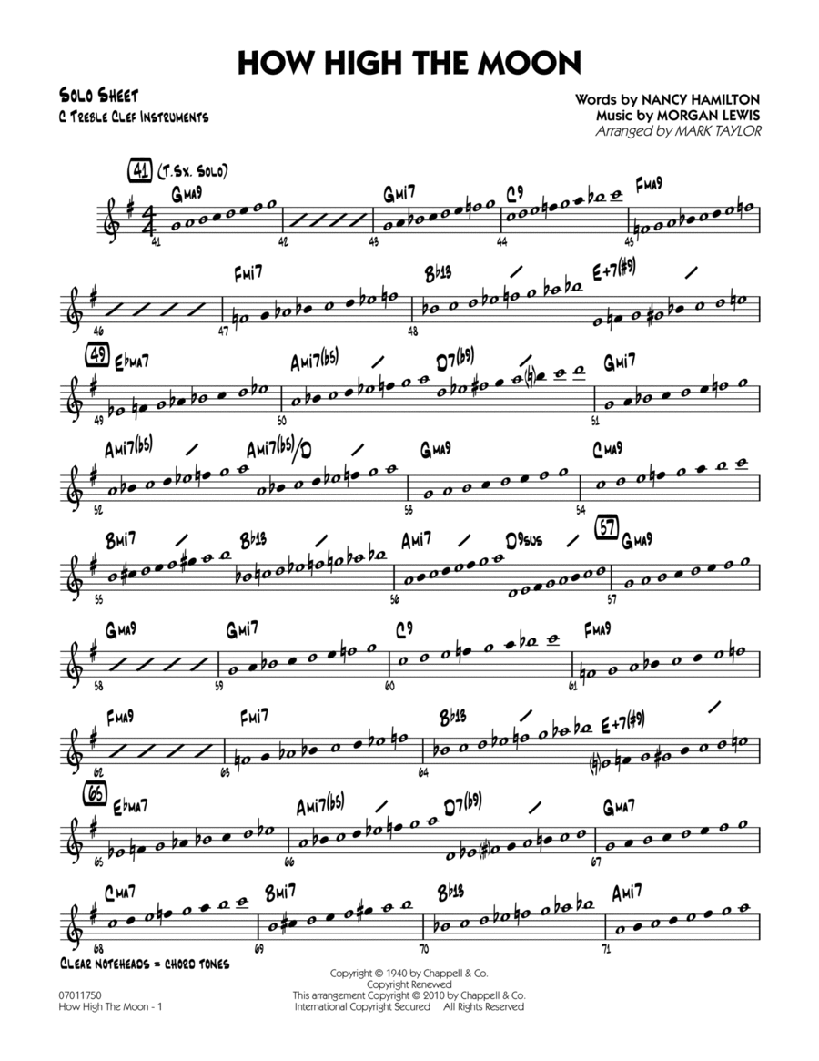How High The Moon - C Solo Sheet Jazz Ensemble scores gallery preview page 1