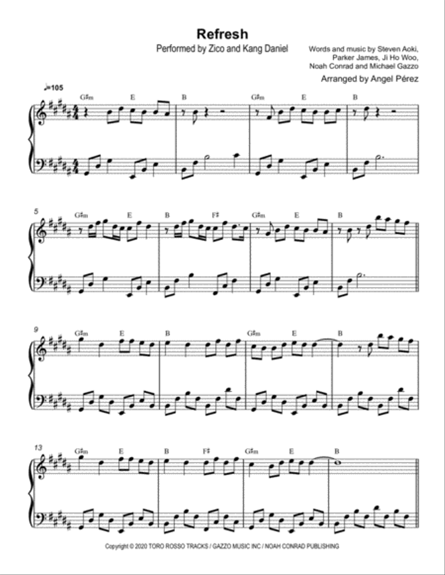 Refresh Refresh Easy Piano scores gallery preview page 1