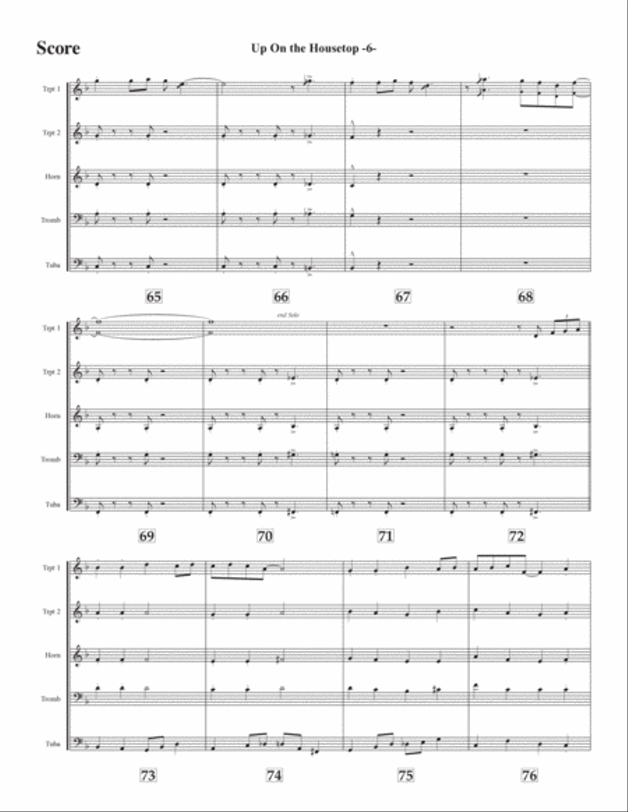 Up On the Housetop for brass quintet Brass Quintet scores gallery preview page 6