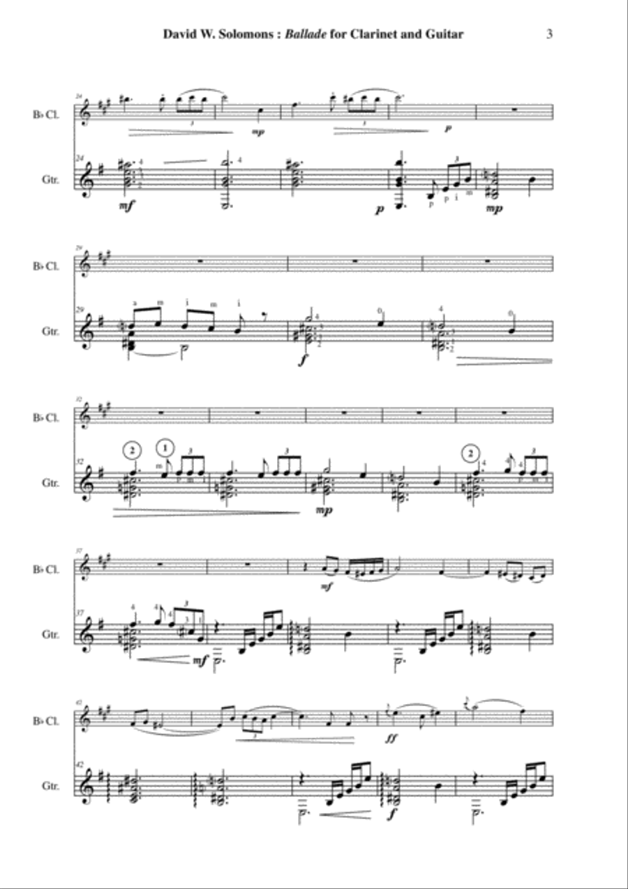 David W. Solomons: Ballade for Bb clarinet and guitar B-Flat Clarinet scores gallery preview page 3