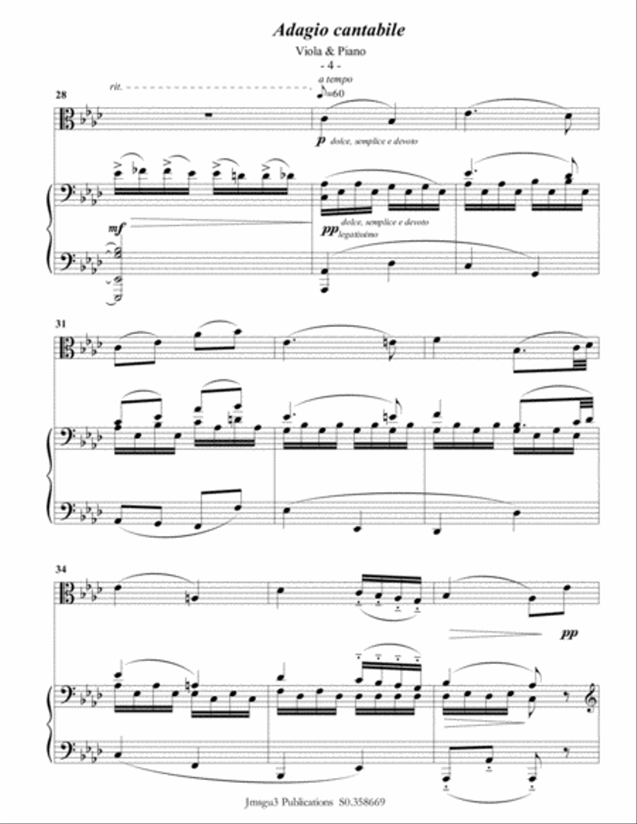 Beethoven: Adagio from Sonata Pathetique for Viola & Piano Viola scores gallery preview page 5