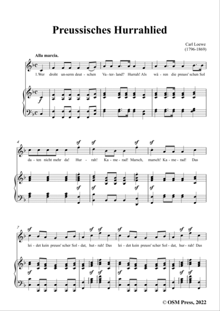 Loewe-Preussisches Hurrahlied,in F Major,for Voice and Piano Voice Solo scores gallery preview page 3