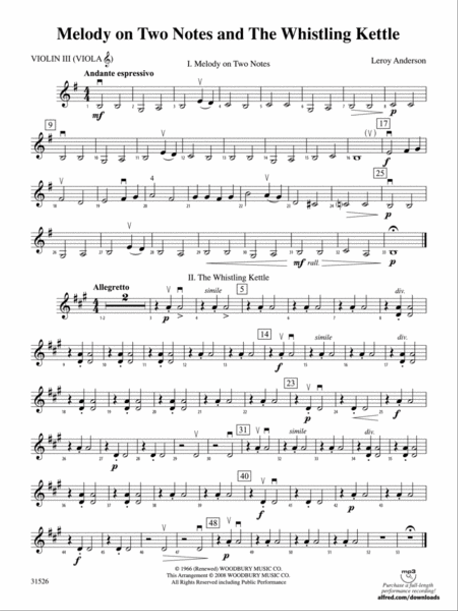 Melody on Two Notes and The Whistling Kettle: 3rd Violin (Viola [TC]) String Orchestra scores gallery preview page 1