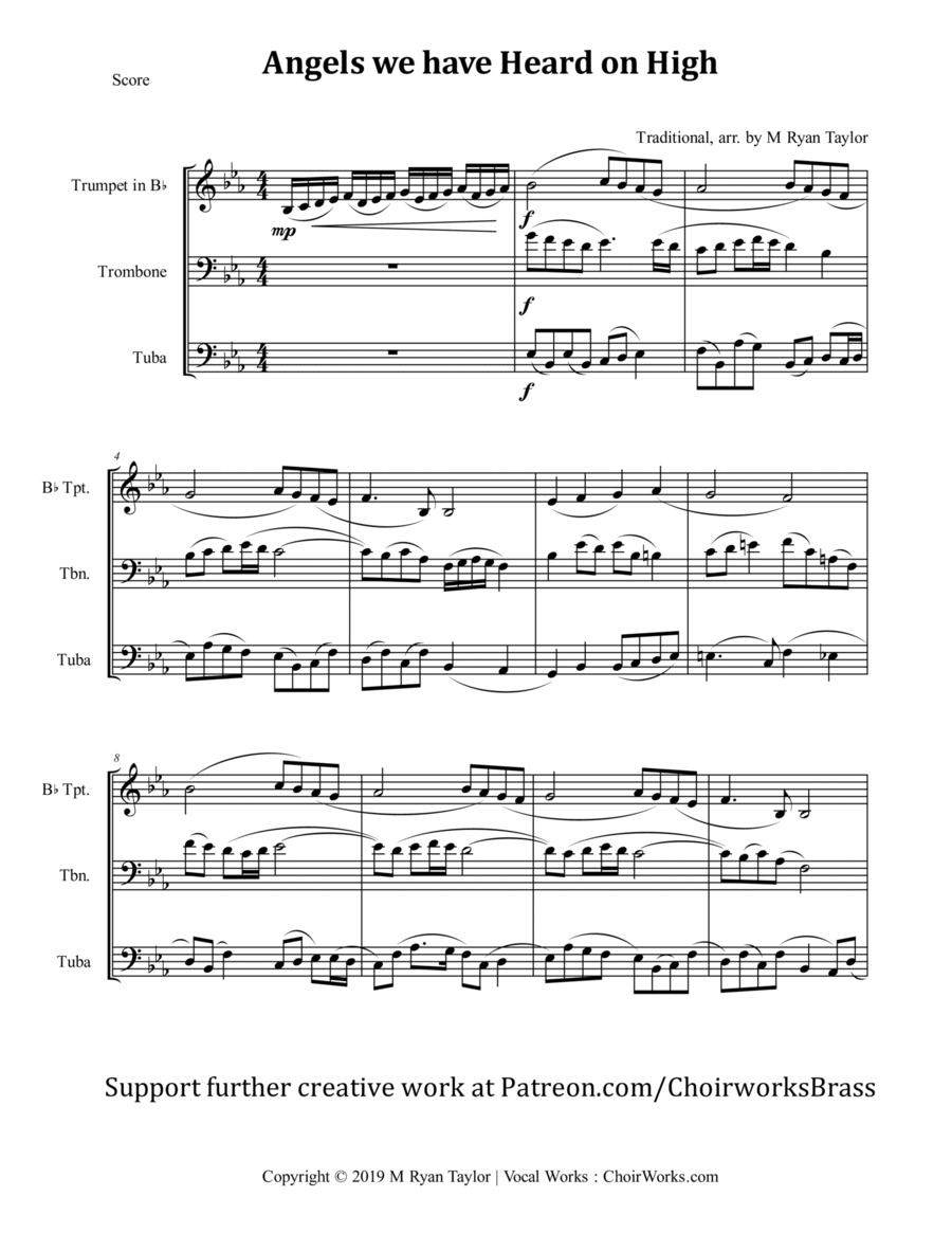 A Baker's Dozen of Christmas Brass Trios (Trumpet, Trombone, Tuba) Brass Trio scores gallery preview page 1