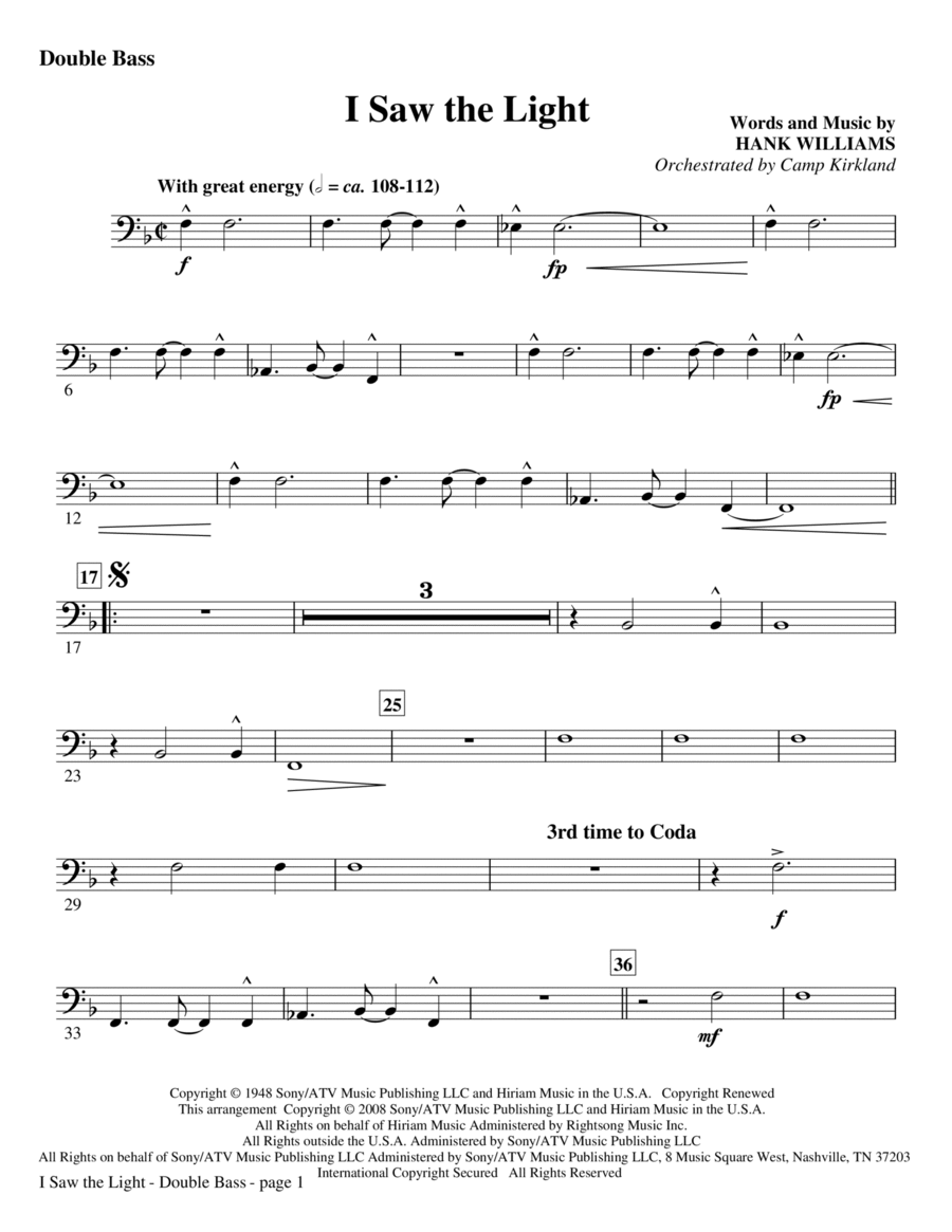 I Saw The Light - Double Bass Choir scores gallery preview page 1
