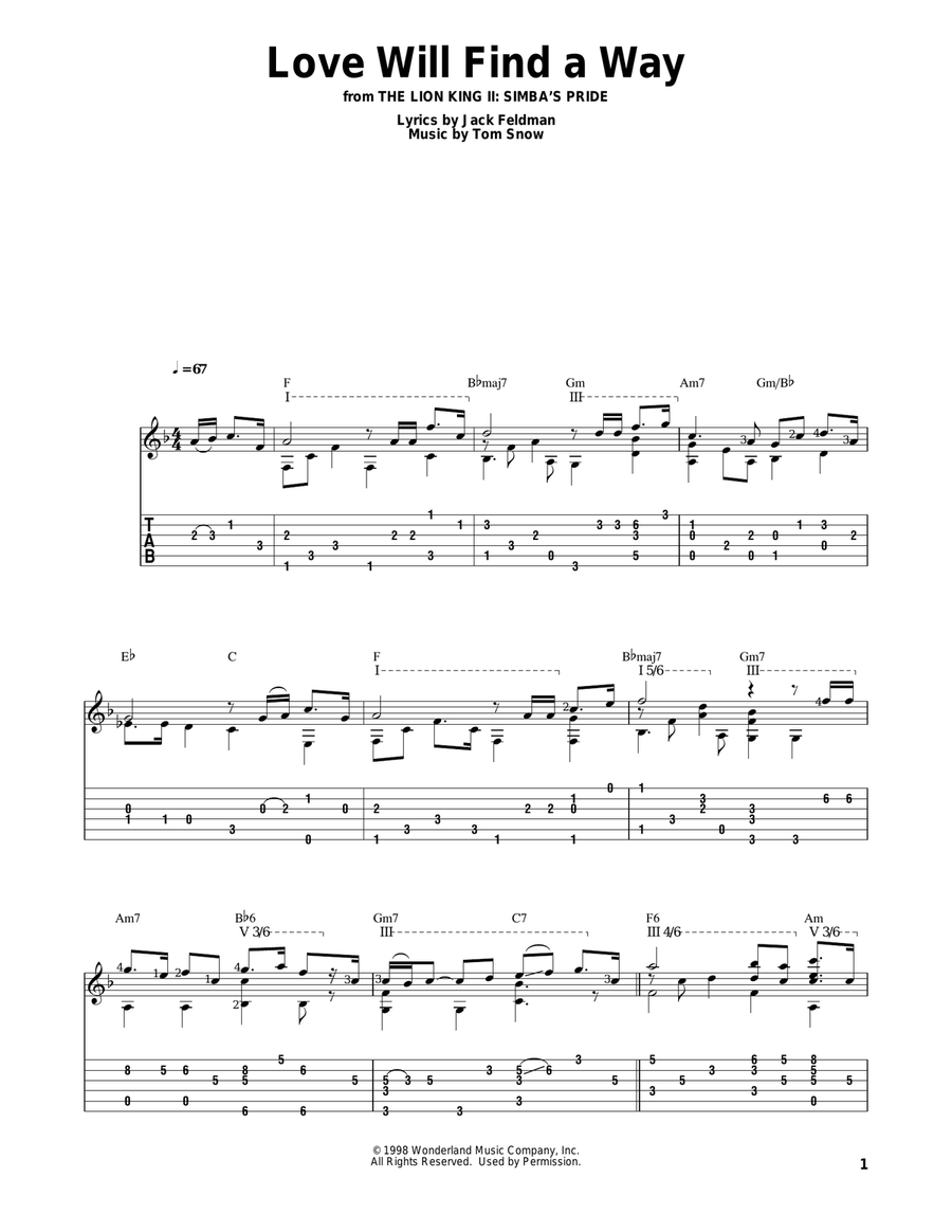 Love Will Find A Way (from The Lion King II: Simba's Pride) Guitar Solo scores gallery preview page 1