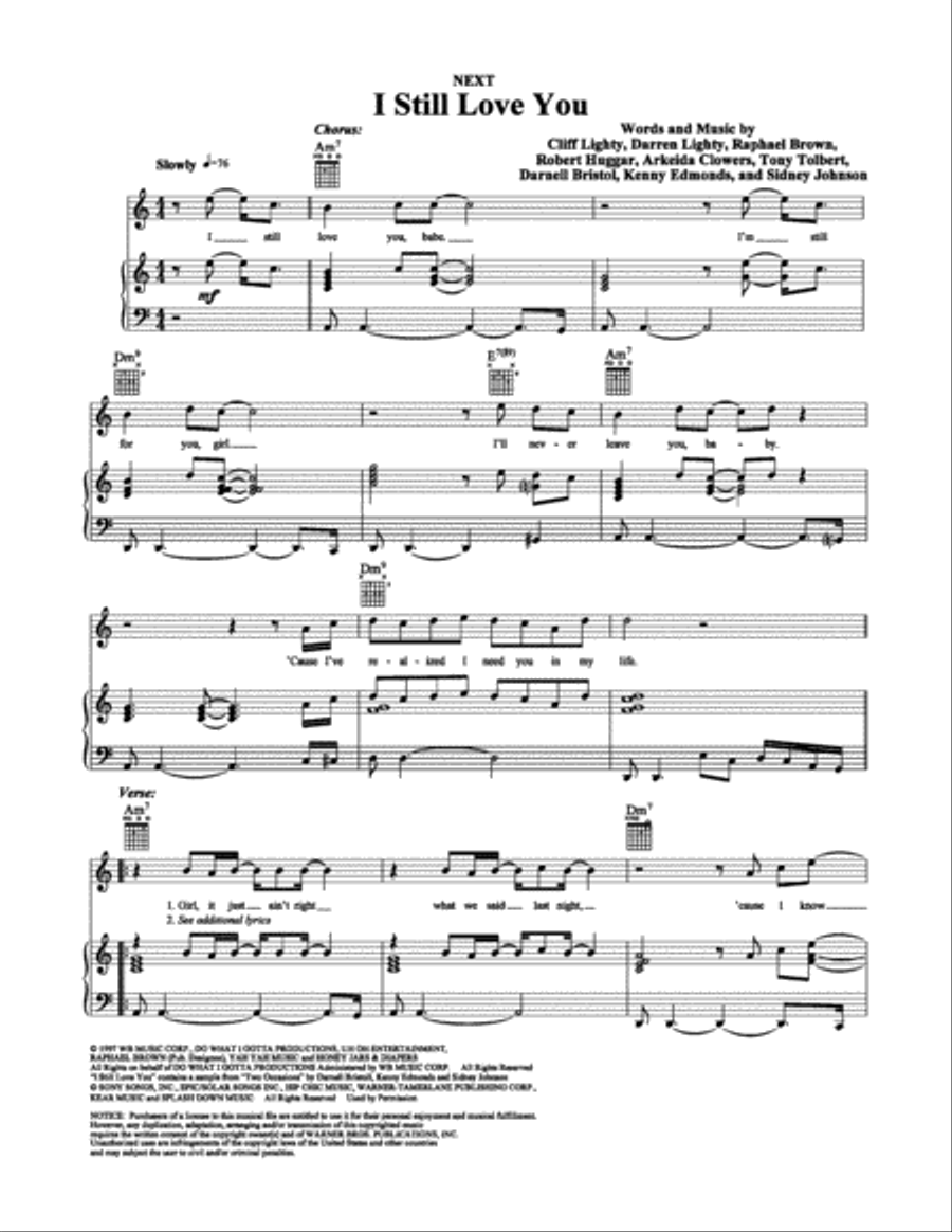 I Still Love You Piano, Vocal, Guitar scores gallery preview page 1