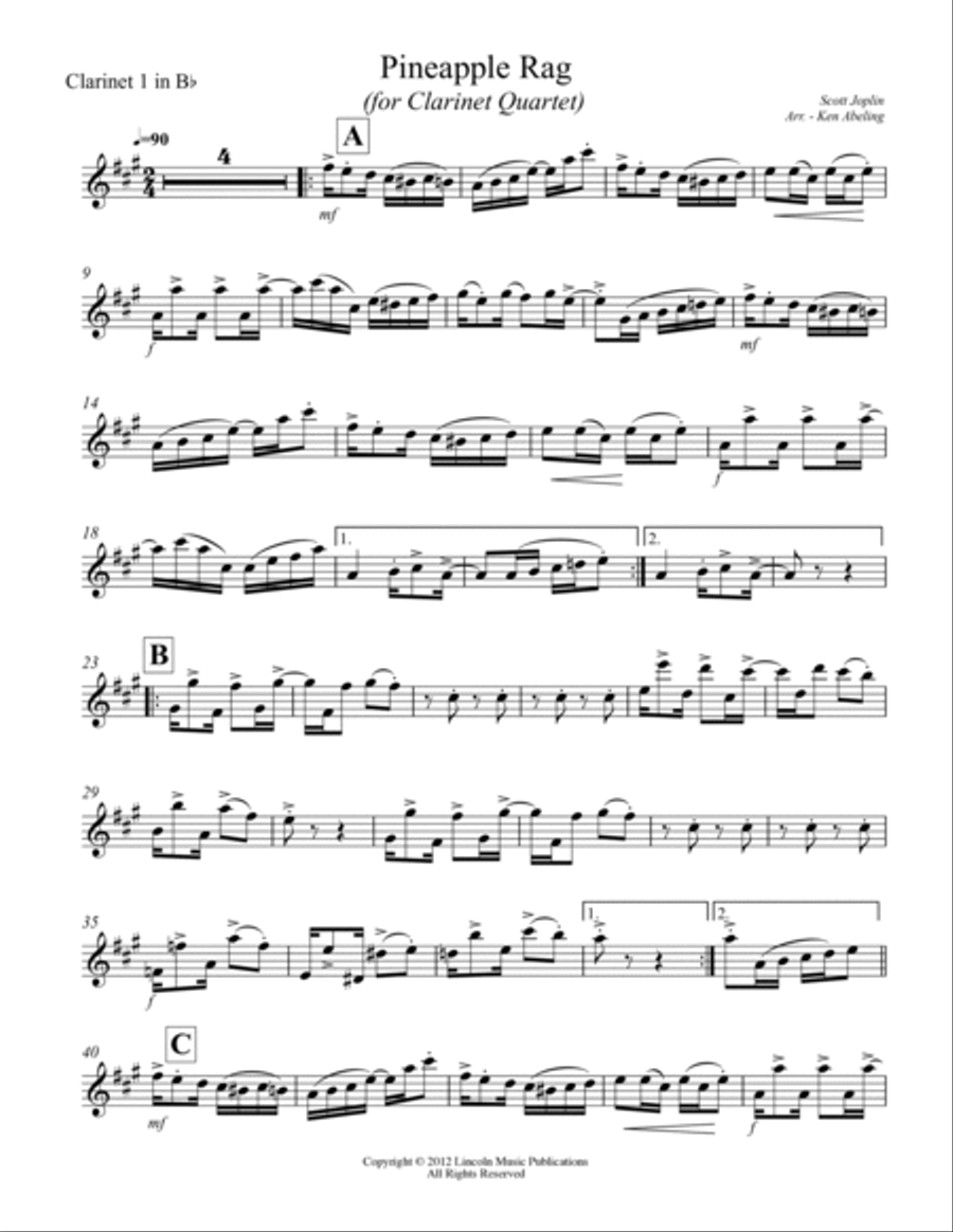 Joplin - “Pineapple Rag” (for Clarinet Quartet) Clarinet Quartet scores gallery preview page 5