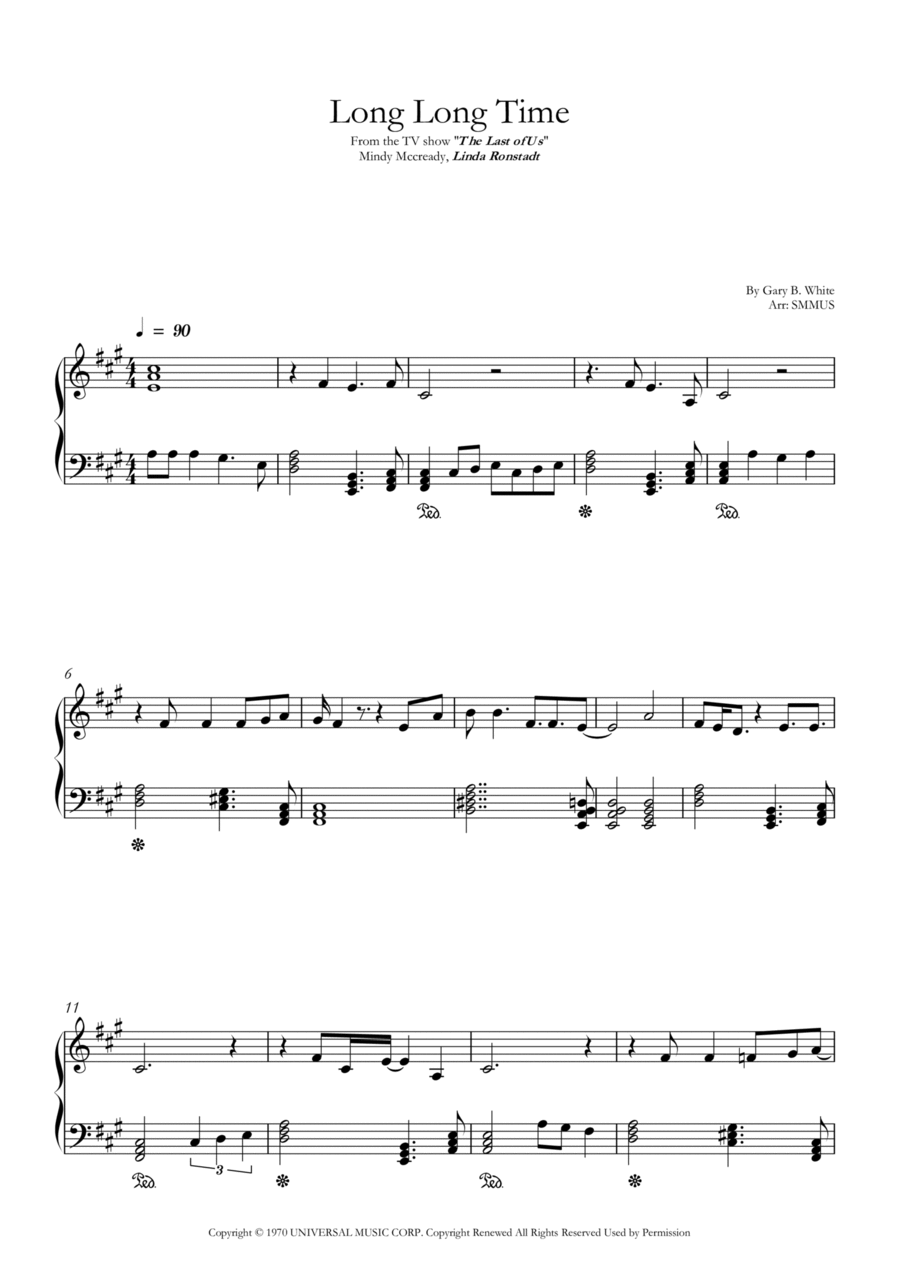 Long Long Time Easy Piano scores gallery preview page 1
