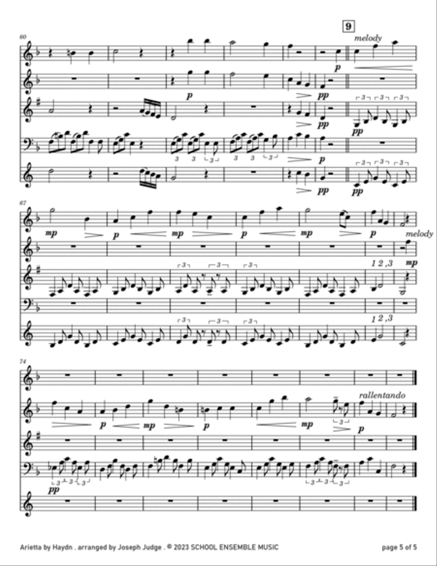 Arietta by Haydn for Woodwind Quartet in Schools Woodwind Quartet scores gallery preview page 5