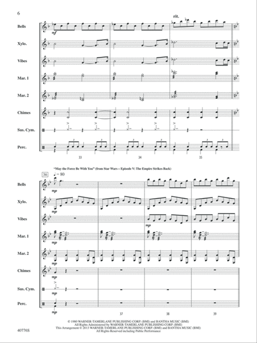 Star Wars Medley: Score Star Wars Medley: Score Percussion Ensemble scores gallery preview page 6