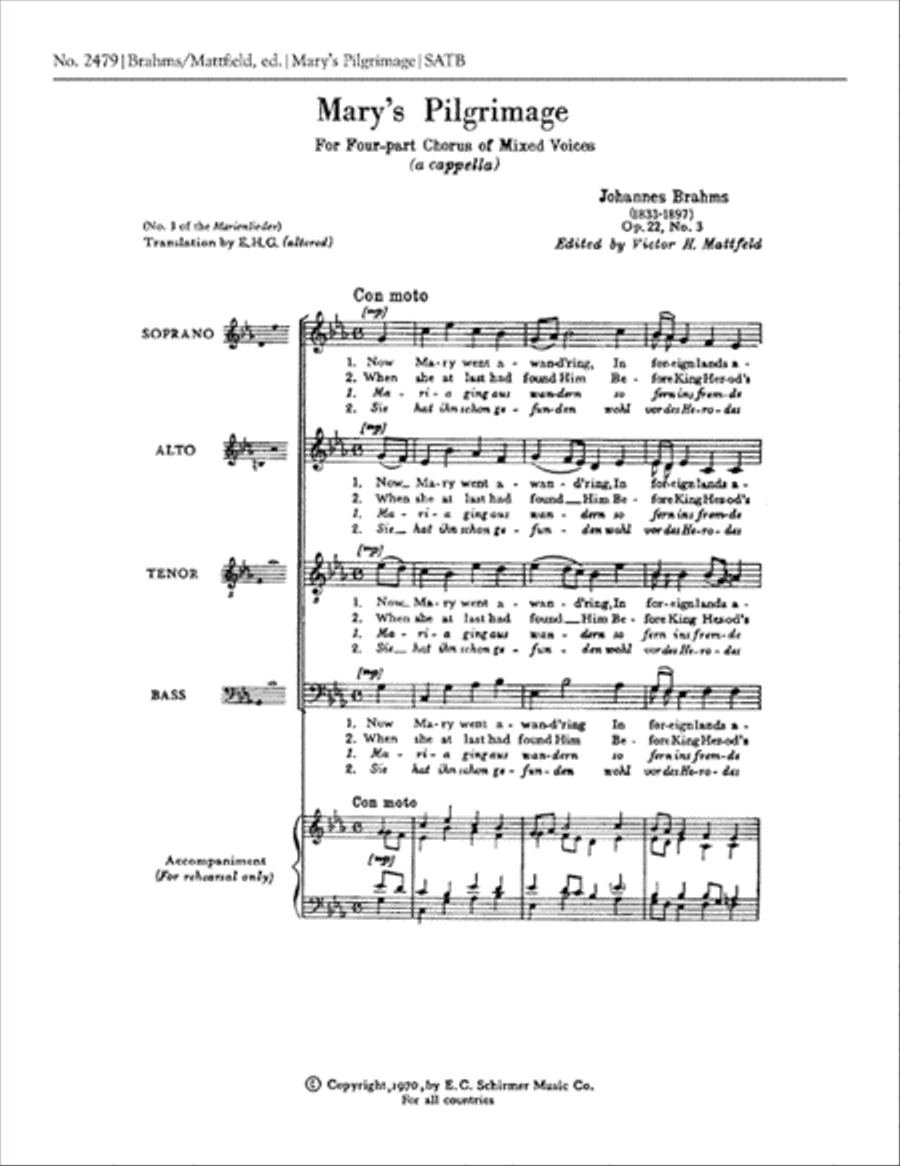 Marienlieder: 3. Mary's Pilgrimage (Marias Wallfahrt) 4-Part scores gallery preview page 1