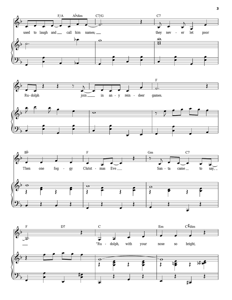 Rudolph The Red-Nosed Reindeer Piano, Vocal scores gallery preview page 3