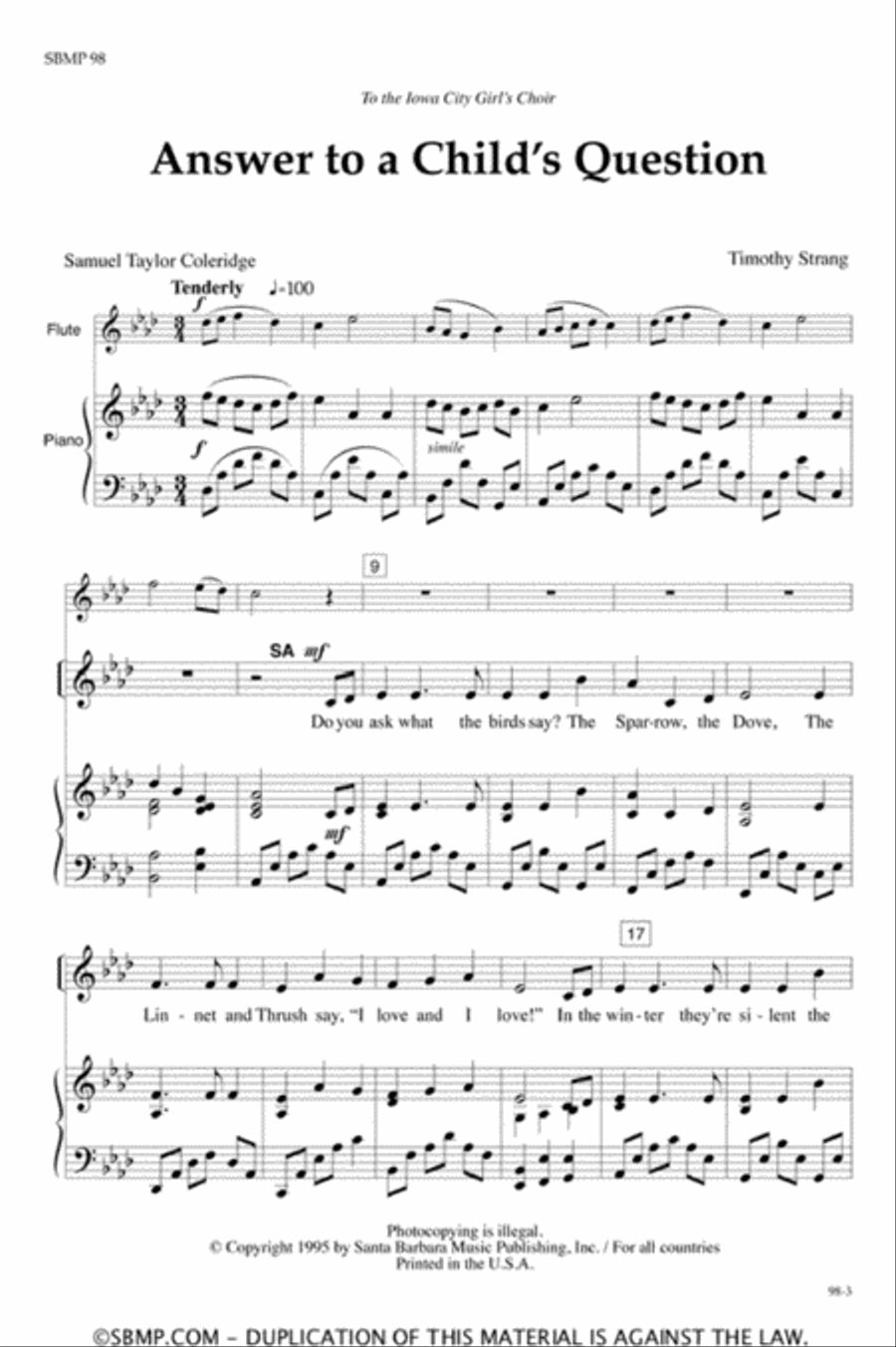 Answer to a Child's Question - SA Octavo SA scores gallery preview page 2