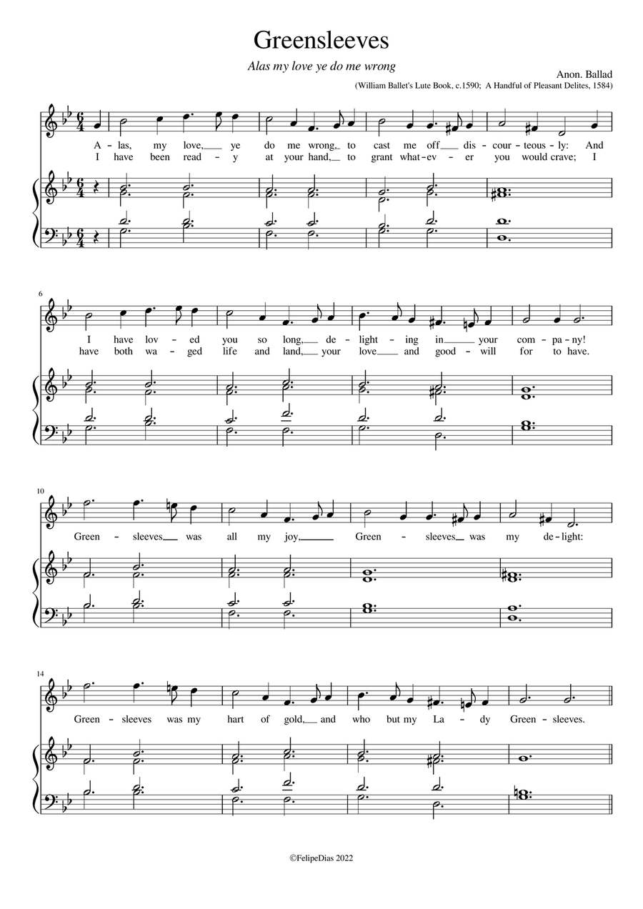 Greensleeves (Alas my love ye do me wrong) Piano, Vocal scores gallery preview page 1
