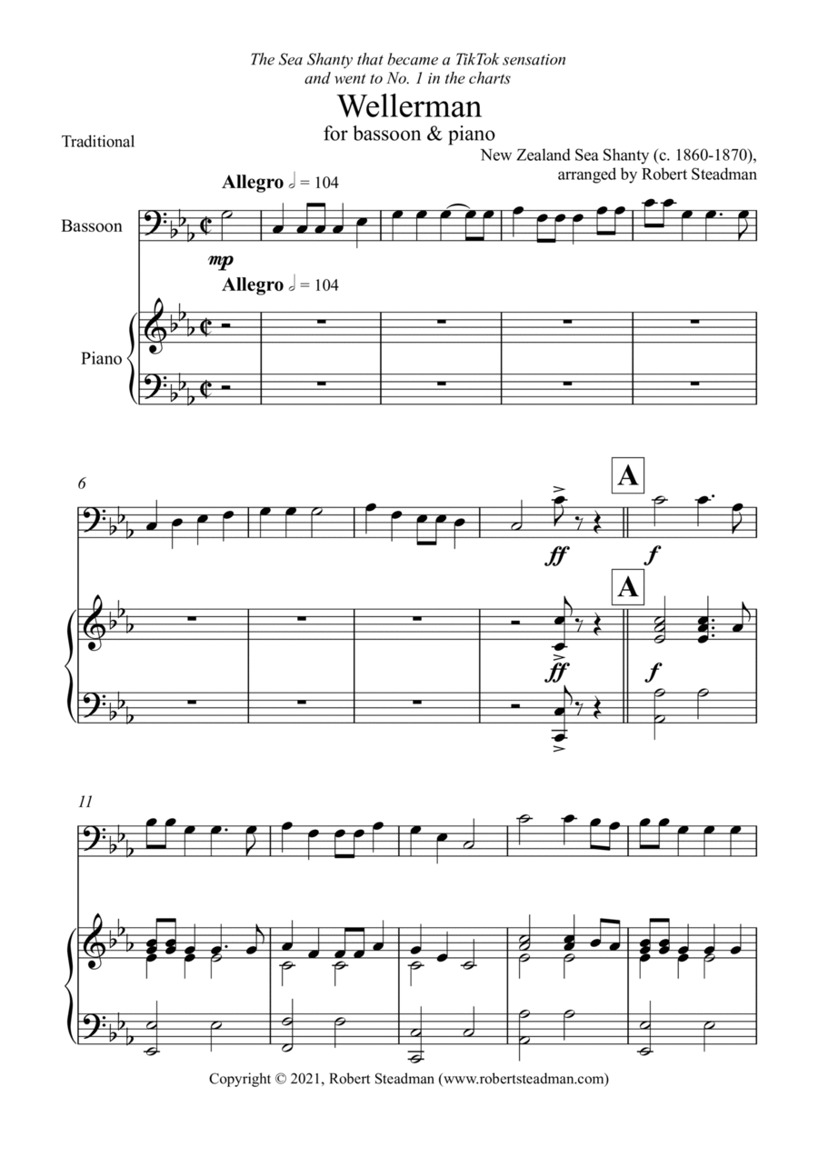 Wellerman (Bassoon & PIano) Bassoon Solo scores gallery preview page 1