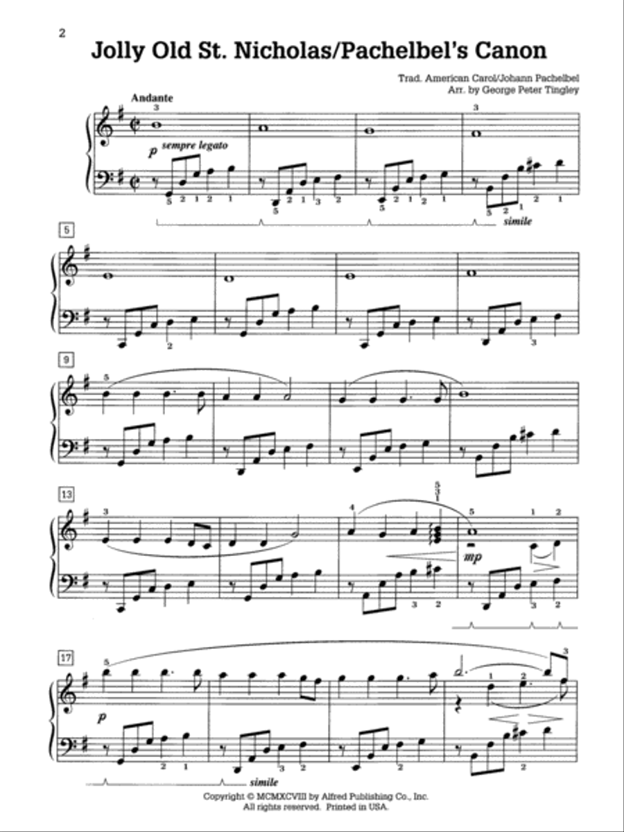 Jolly Old St. Nicholas / Pachelbel's Canon Piano Solo scores gallery preview page 2