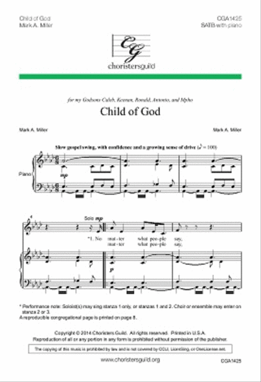 Child of God 4-Part scores gallery preview page 1
