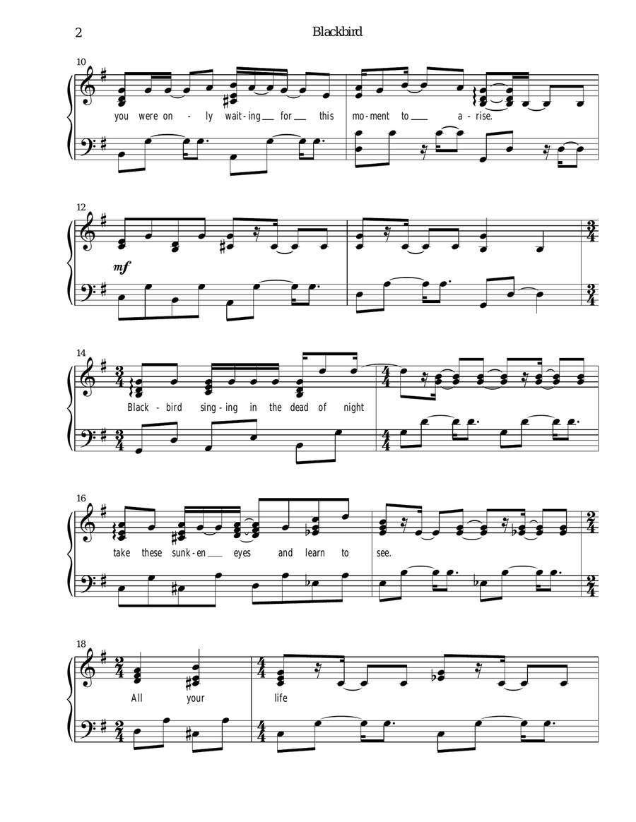 Blackbird Piano Solo scores gallery preview page 2