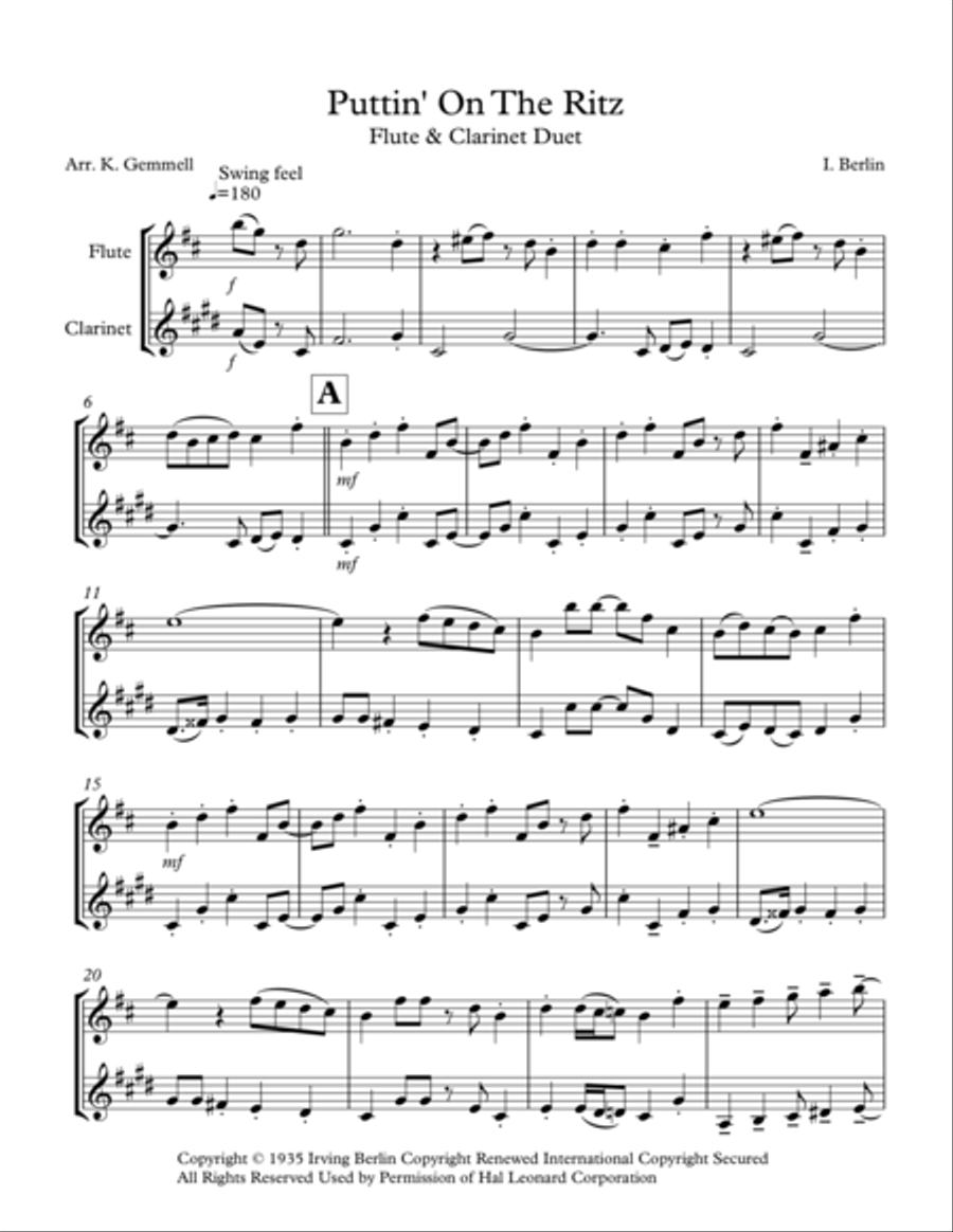 Puttin' On The Ritz Woodwind Duet scores gallery preview page 1