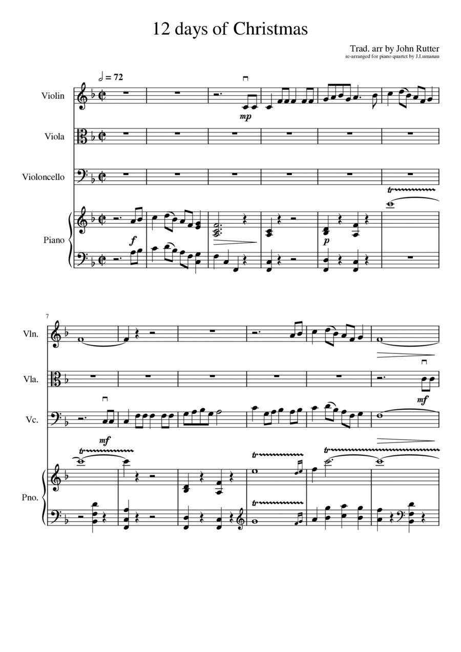 The Twelve Days Of Christmas Piano Quartet scores gallery preview page 1