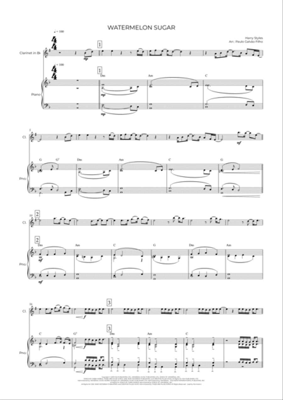 Watermelon Sugar Clarinet Solo scores gallery preview page 2