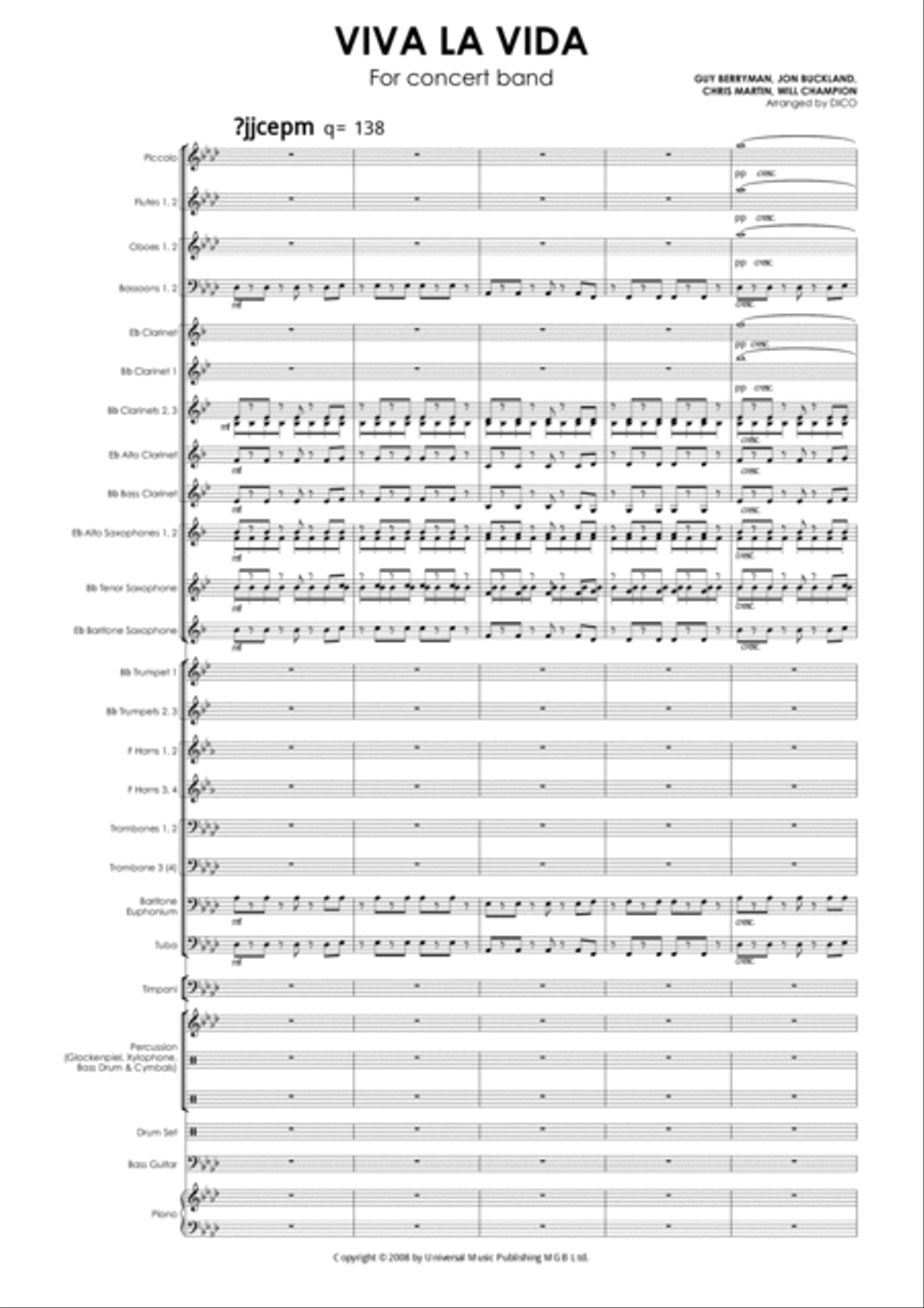 Viva La Vida Concert Band scores gallery preview page 3