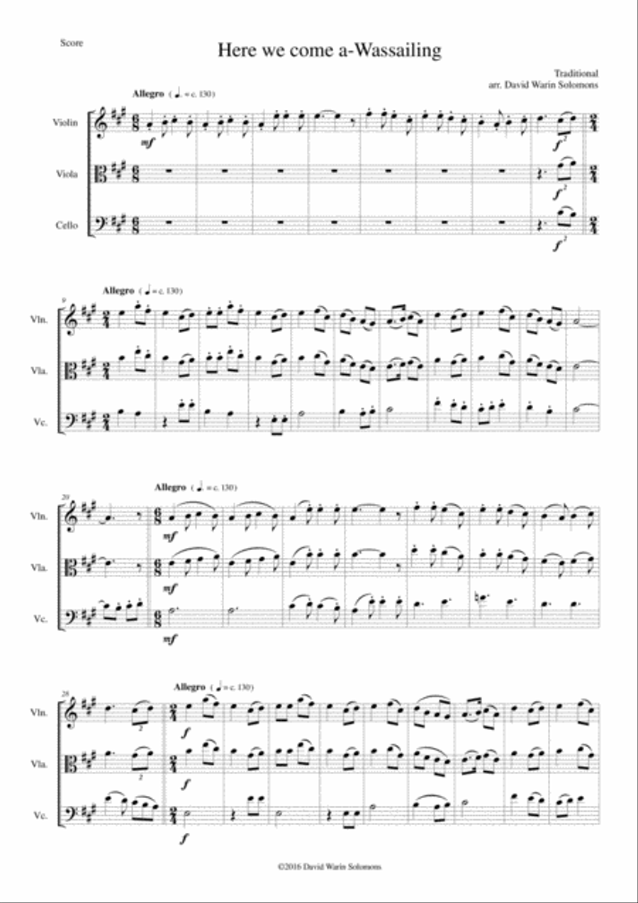 Here we come a-wassailing for string trio String Trio scores gallery preview page 1
