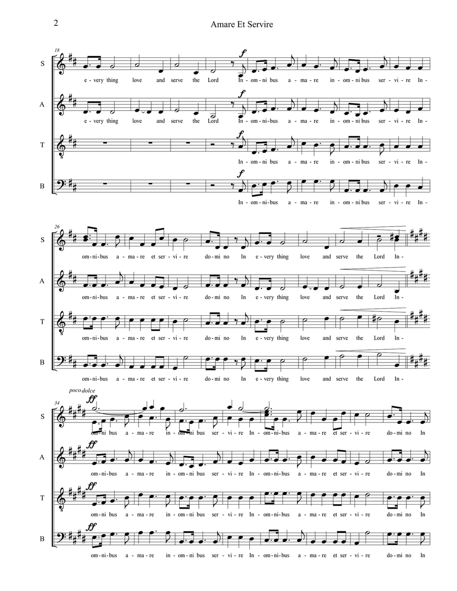 Amare Et Servire, In everything, Love and serve the Lord 4-Part scores gallery preview page 2