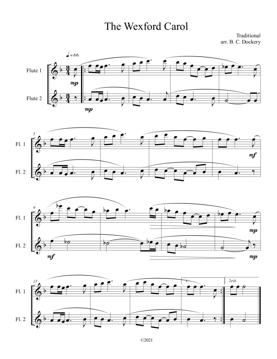 The Wexford Carol (Flute Duet) Flute Duet scores gallery preview page 1