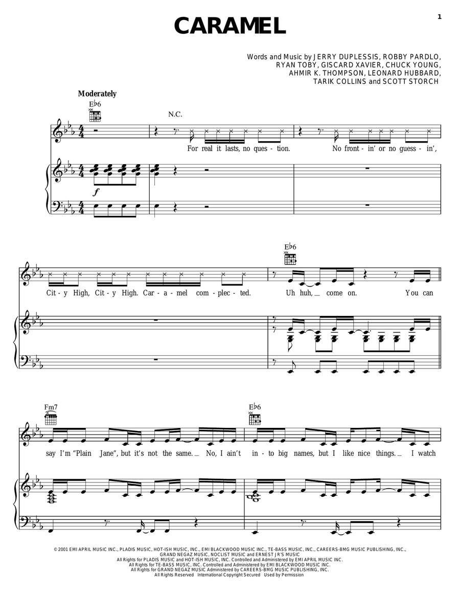 Caramel Piano, Vocal, Guitar scores gallery preview page 1