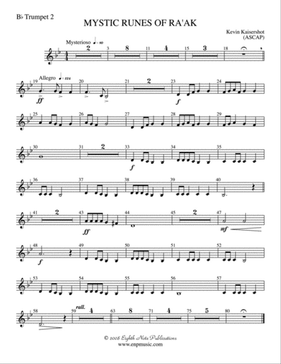 Mystic Runes of Ra’ak: 2nd B-flat Trumpet Concert Band scores gallery preview page 1