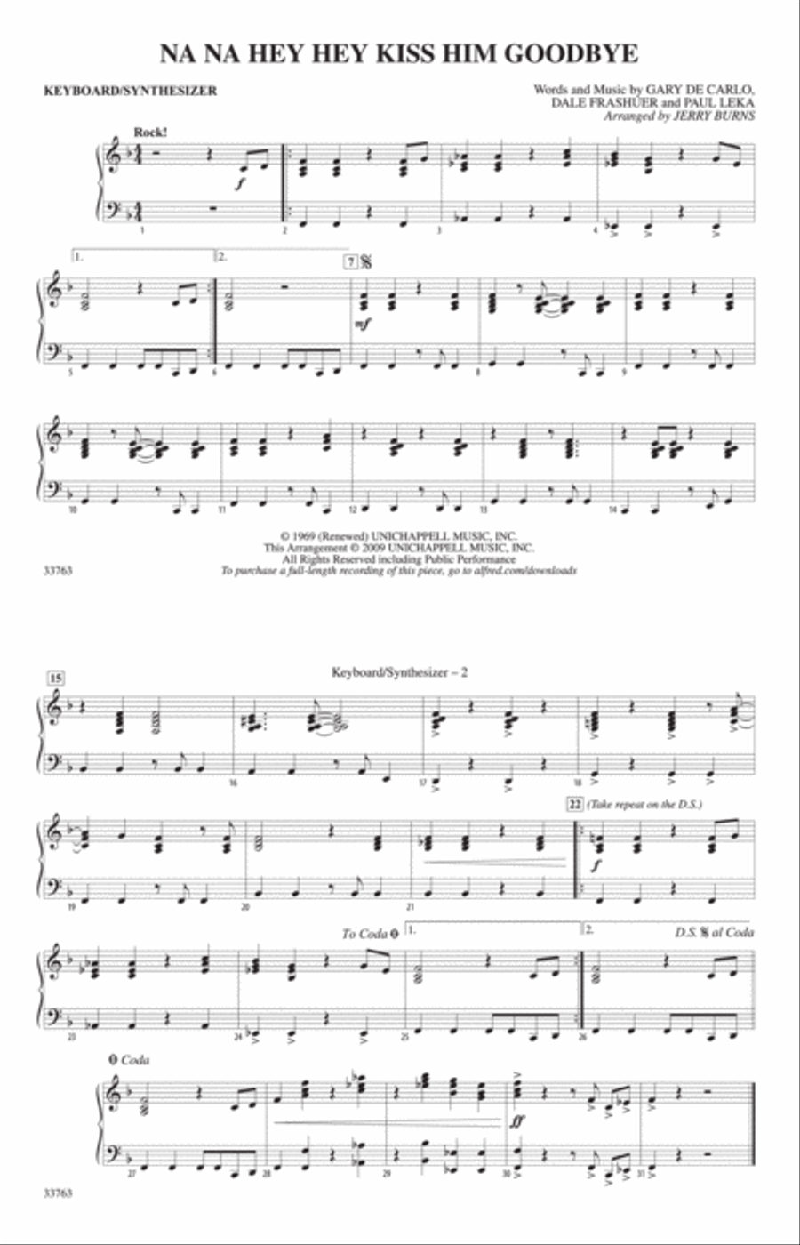 Na Na Hey Hey Kiss Him Goodbye: Keyboard/Synthesizer Marching Band scores gallery preview page 1