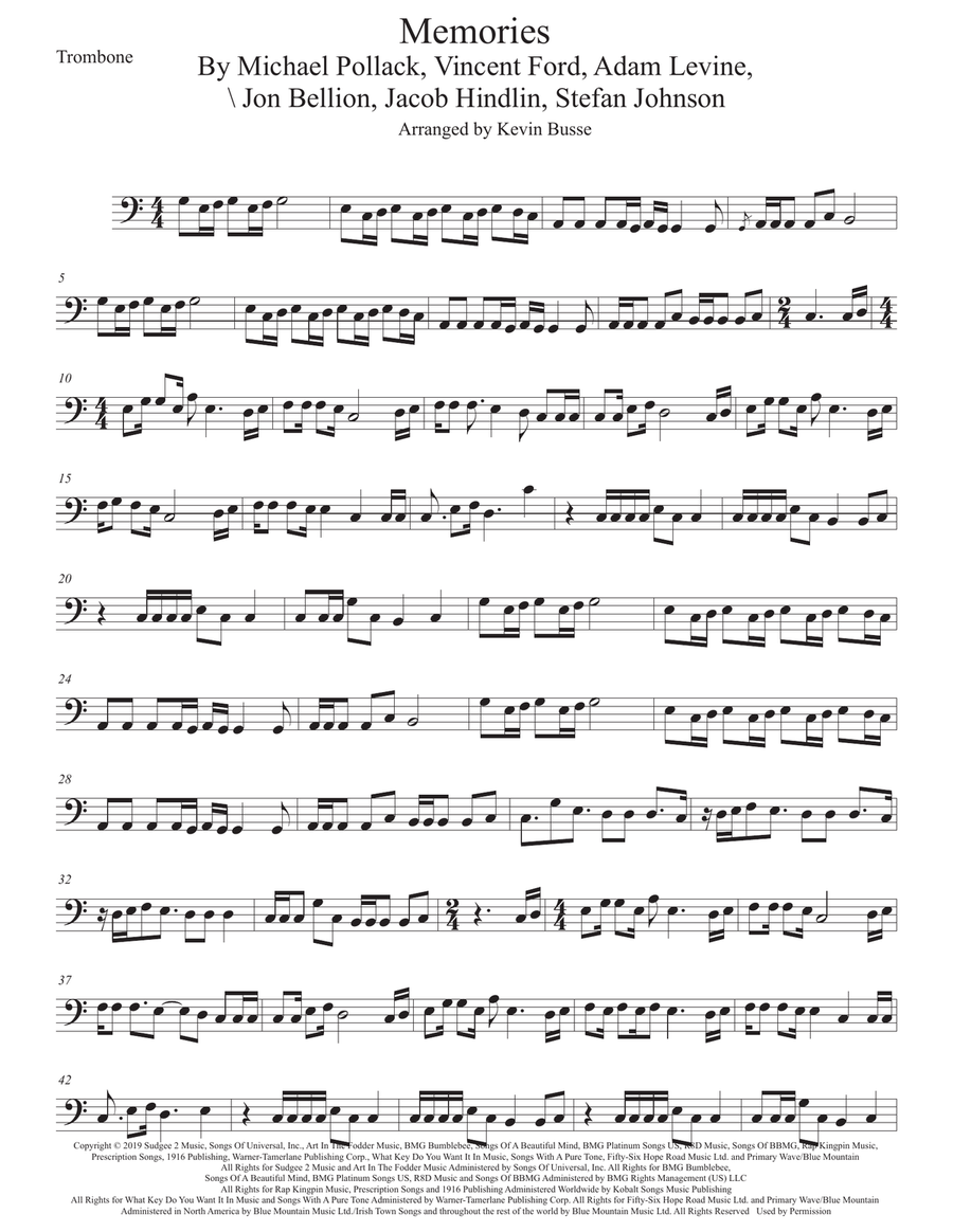 Memories Memories Trombone Solo scores gallery preview page 1