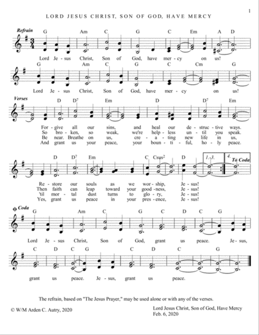 Lord Jesus Christ, Son of God, Have Mercy Piano, Vocal, Guitar scores gallery preview page 1