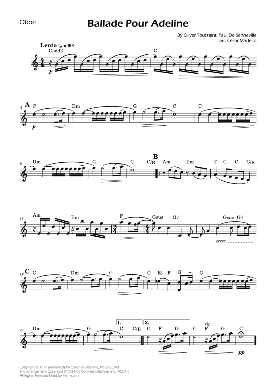 Ballade Pour Adeline Ballade Pour Adeline Oboe Solo scores gallery preview page 1