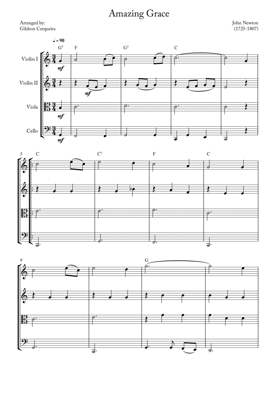 Amazing Grace String Quartet scores gallery preview page 1