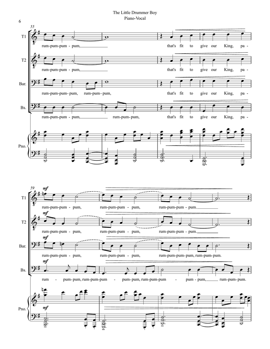 The Little Drummer Boy TTBB scores gallery preview page 6