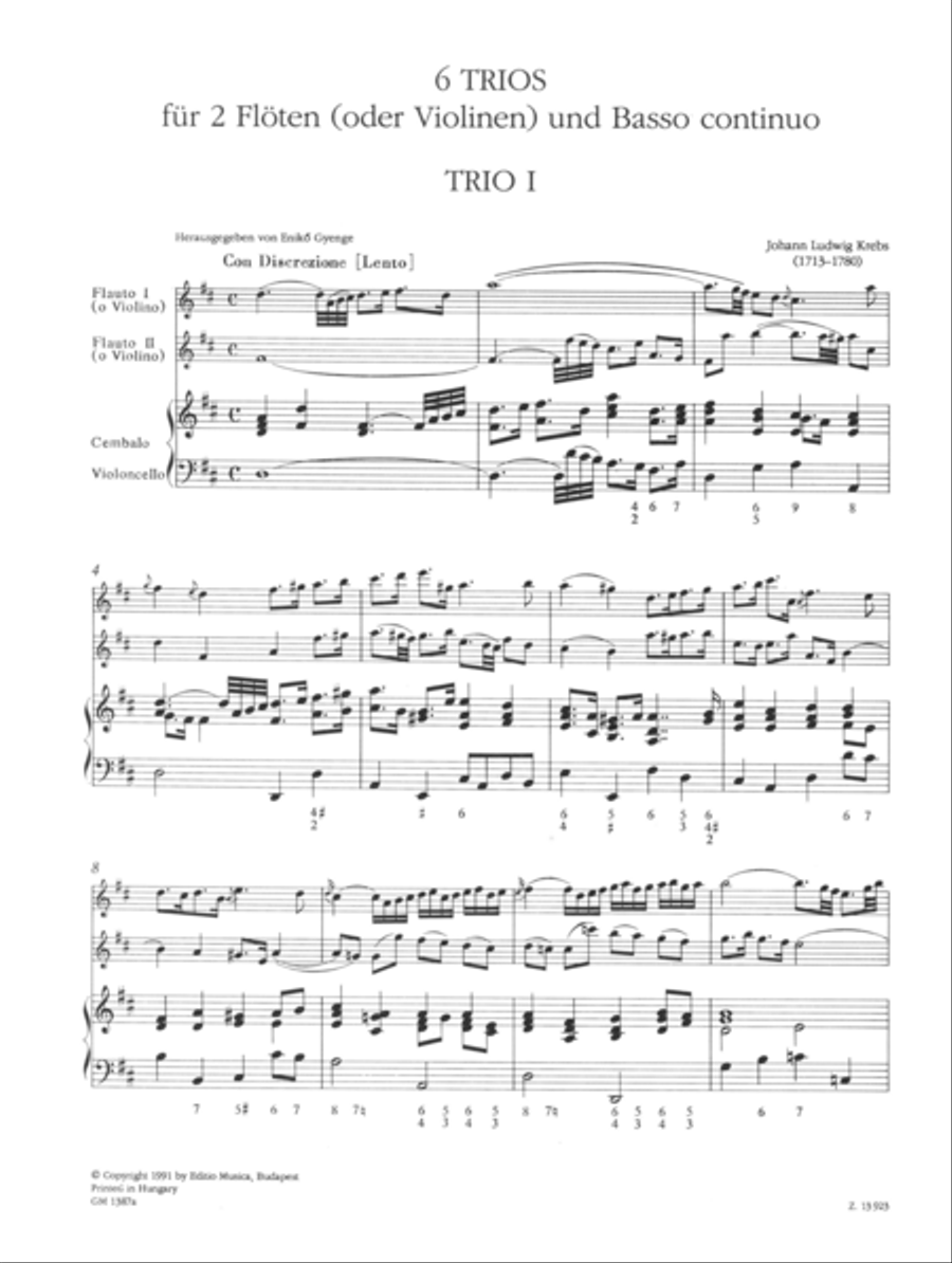 6 Trios for 2 flutes and basso continuo, Volume 1 Woodwind Trio scores gallery preview page 2