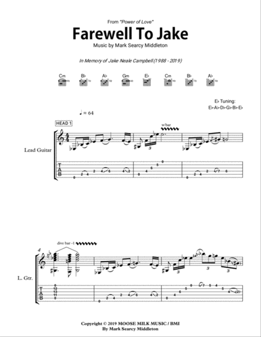 Farewell to Jake Electric Guitar scores gallery preview page 1